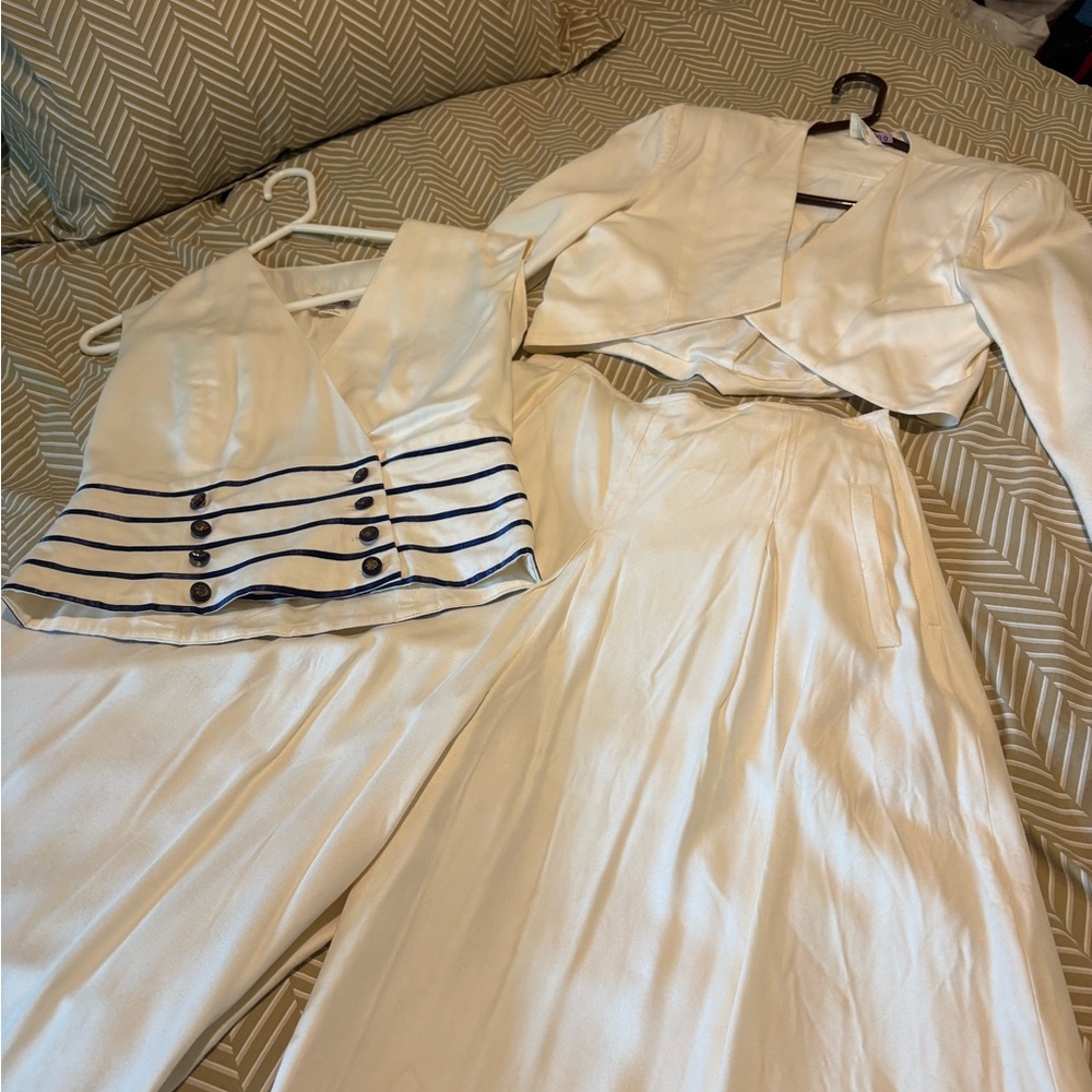 Elegant Cream, high waisted, Wide Leg three piece vintage suit.